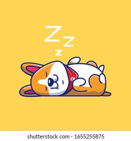 Cute Corgi Sleeping Vector Icon Illustration. Lazy Corgi Mascot Cartoon Character. Animal Icon Concept White Isolated. Flat Cartoon Style Suitable for Web Landing Page, Banner, Flyer, Sticker, Card