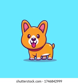 Cute Corgi Smiling Cartoon Vector Icon Illustration. Animal Icon Concept Isolated Premium Vector. Flat Cartoon Style 