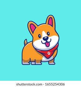 Cute Corgi Smiling Vector Icon Illustration. Corgi Mascot Cartoon Character. Animal Icon Concept White Isolated. Flat Cartoon Style Suitable for Web Landing Page, Banner, Flyer, Sticker, Card
