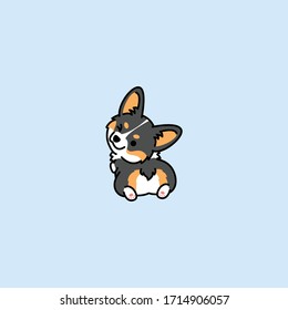 Cute corgi tricolor dog looking back and winking, vector illustration