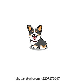 Cute corgi tricolor dog sitting cartoon, vector illustration