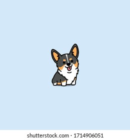 Cute corgi tricolor puppy sitting cartoon icon, vector illustration
