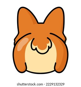Cute Corgi turned his back puppy sticker. Flat vector illustration. Fox like dog cartoon character. Pet and mascot concept