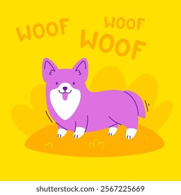 Cute corgi walking and barking outdoors. Cartoon friendly dog walking on the lawn.