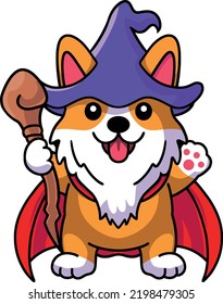 Cute corgi wizard - halloween - cartoon character - vector illustration