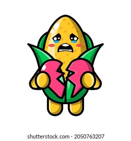 cute corn is broken heart icon illustration vector graphic