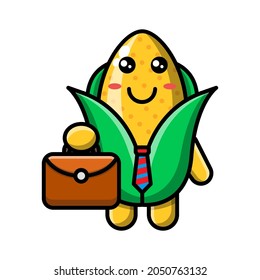 cute corn as a businessman icon illustration vector graphic
