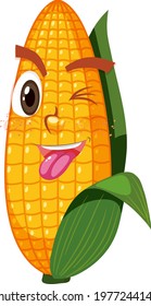 Cute corn cartoon character with face expression on white background illustration
