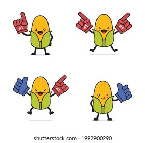 cute corn cartoon. and foaming fingers, with the number one best fruit concept.