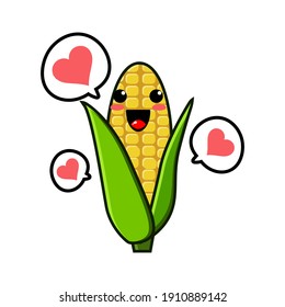 cute corn cartoon mascot character funny expression fall in love 