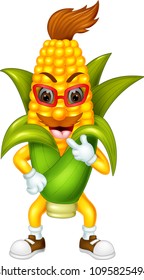 cute corn cartoon standing with smiling and thumb up