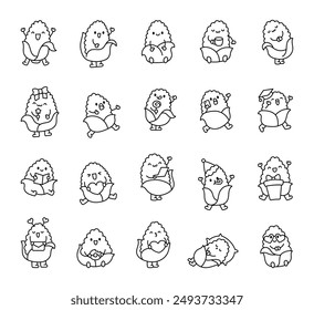 Cute corn character with a cheerful face. Coloring Page. Cartoon kawaii vegetable. Hand drawn style. Vector drawing. Collection of design elements.