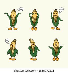 Cute corn character design. Vegetable character.