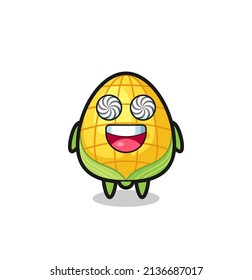 personaje de maíz lindo con ojos hipnotizados, diseño de estilo lindo para camiseta, pegatina, elemento logo