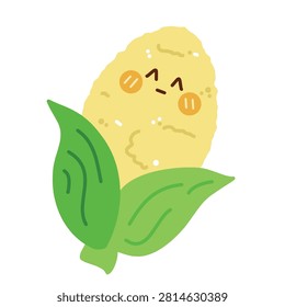 Cute Corn Character Kawaii Vegetable Cartoon Vector Illustration with Smiling Face for Kids Design