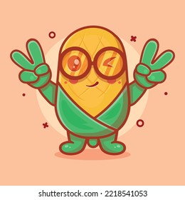 cute corn character mascot with peace sign hand gesture isolated cartoon in flat style design