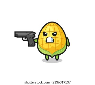 la tira de un lindo personaje de maíz con un arma, diseño de estilo lindo para camiseta, pegatina, elemento logo