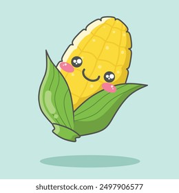 Dibujos animados lindos de la Ilustración vectorial del carácter del maíz con el fondo suave del color