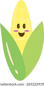 Cute corn cob cartoon character with happy face Flat Illustration