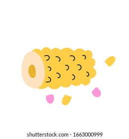 Cute corn cob, doodle flat cartoon illustration of sweet corn cob, fresh tasty vegetable, vector icon or logo, fresh sweetcorn maize veggie