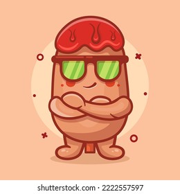 cute corn dog food character mascot with cool expression isolated cartoon in flat style design