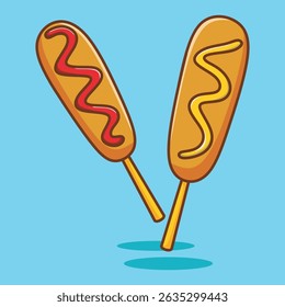 Cute corn dog sausage illustration vector. Korean street food corn dog menu.