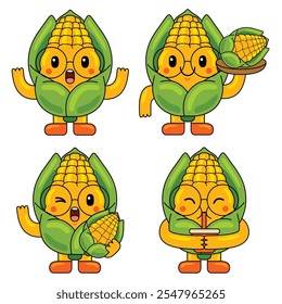 Ilustración linda de la mascota del carácter de la fruta del maíz