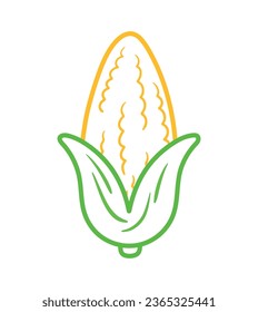 Cute corn Icon outline clipart cartoon animation vegetable vector illustration design for kids and children books for learning fruits, vegetables and alphabet