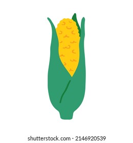 Cute corn icon. Vector flat hand drawn illustration of corn on the cob in cartoon style	
