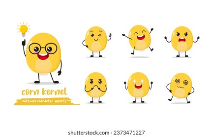 cute corn kernel cartoon with many expressions. fruit different activity pose vector illustration flat design set.