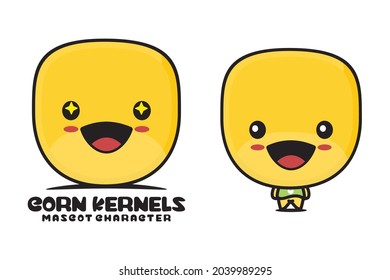 cute corn kernels mascot, food cartoon illustration, suitable for logos, packaging labels, stickers, etc.