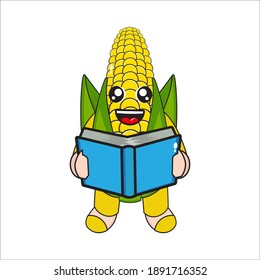 cute corn mascot with book vector design eps 10 on white background