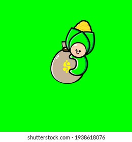 Cute corn mascot character illustration design hugging treasure