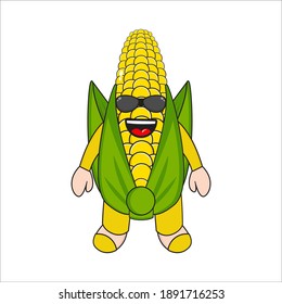 cute corn mascot with glasses vector design eps 10 on white background