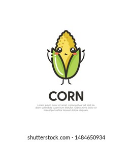 Cute Corn Mascot Icon Logo Design Vector