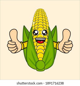 cute corn mascot thumbs up vector design eps 10 on white background