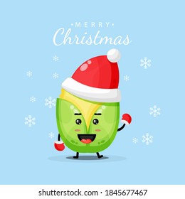 Cute corn mascot wearing a Christmas hat