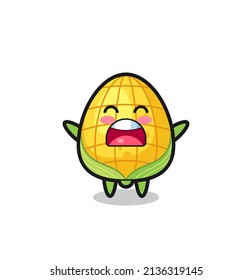 cute corn mascot with a yawn expression , cute style design for t shirt, sticker, logo element