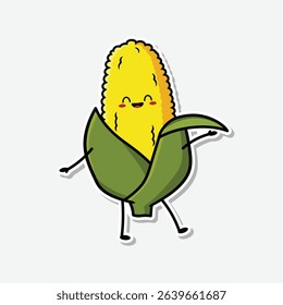 Cute corn sticker vector illustration isolated on white background
