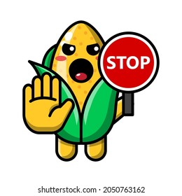 cute corn with stop sign icon illustration vector graphic