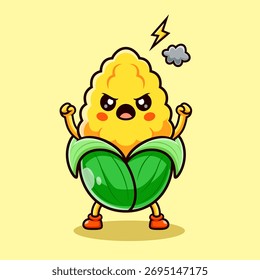 Vegetal de maíz lindo Icono de Vector de dibujos animados enojado. 
Icono de Naturaleza de alimentos Concepto aislado Premium Vector. Plano 
Estilo de dibujos animados 