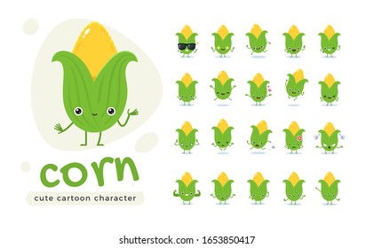 The Cute Corn. Cute Vegetable. Isolated Vector Illustration