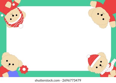 Cute Corner Teddy Bears Horizontal Frame, Winter and Christmas background, pastel color with gentle design