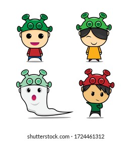 cute corona chibi template vector set