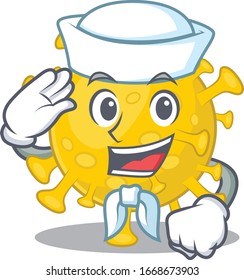 Cute corona virus diagnosis Sailor cartoon character wearing white hat