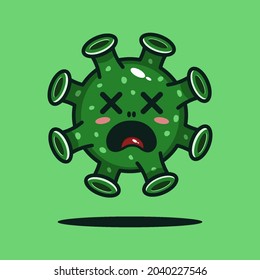 Cute coronavirus bacteria cartoon characters with sick expression. Mascot logo design