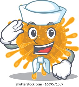 Cute coronavirus Sailor cartoon character wearing white hat