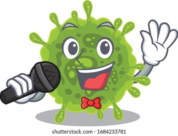 Cute coronavirus sings a song with a microphone