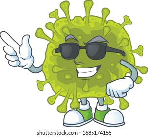 Cute coronavirus spread cartoon character design style with black glasses