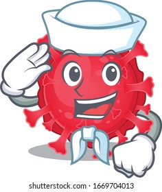 Cute coronavirus substance Sailor cartoon character wearing white hat